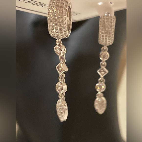 Sterling Forever Malik Drop Rhodium Plated Hoop Earrings - Picture 8 of 9